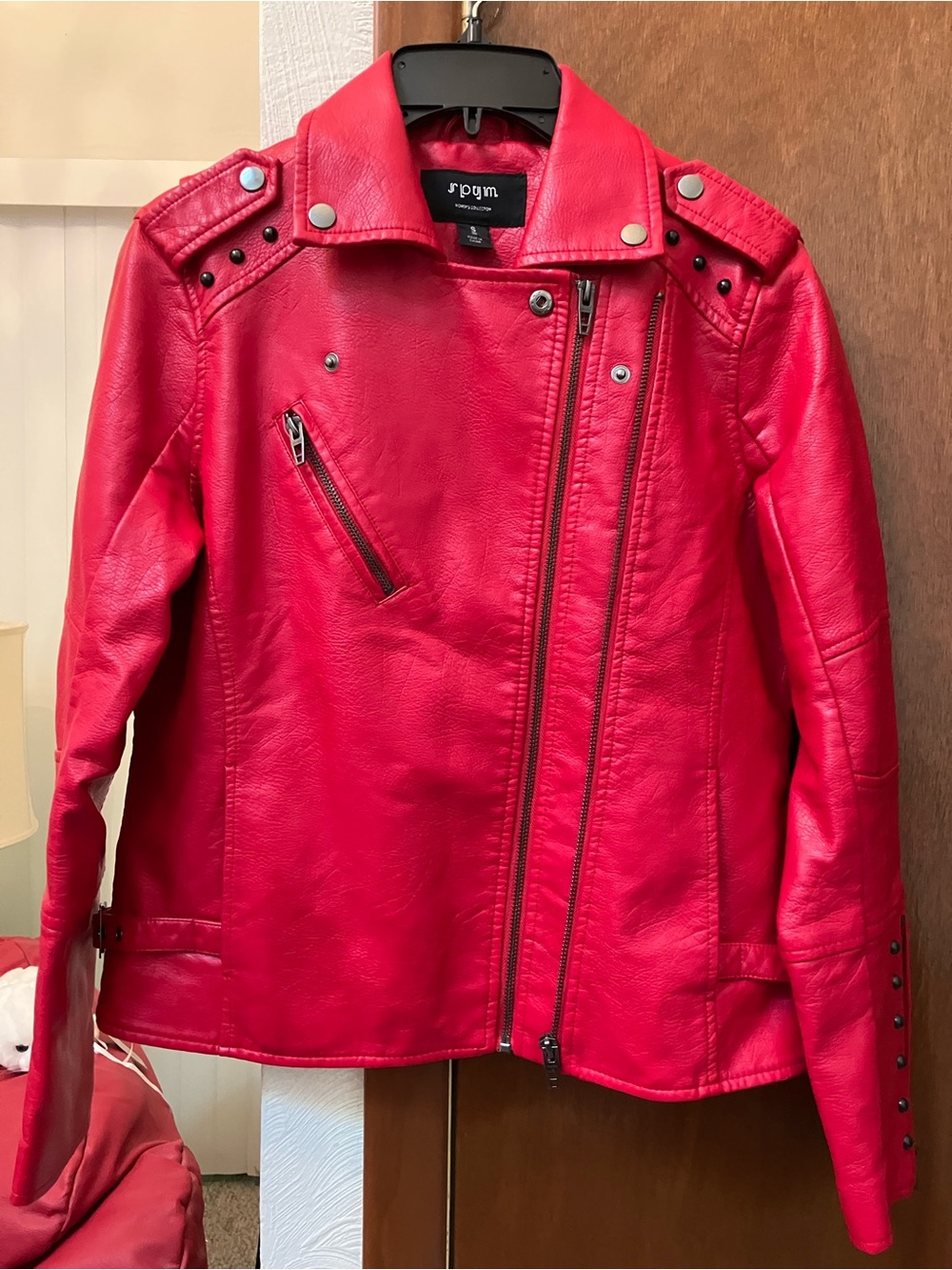 S.P.Y.M. Women's Red Faux Leather Moto Jacket